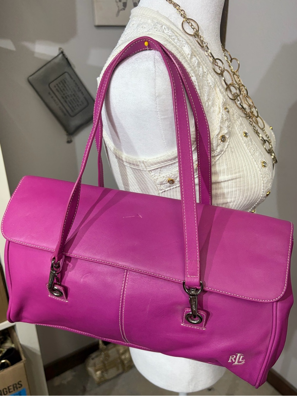 Ralph Lauren Fuchsia Leather Shoulder Bag
